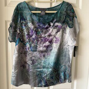 Covington Floral Paisley Chiffon Sequin Blouse XL NWT